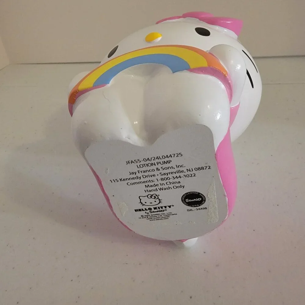 Hello Kitty Rainbow Soap Dispenser Ceramic Sanrio Kawaii Bathroom Decor Pink Bow